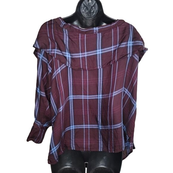 Loft plaid off shoulder long sleeve top blouse XL - Picture 2 of 5